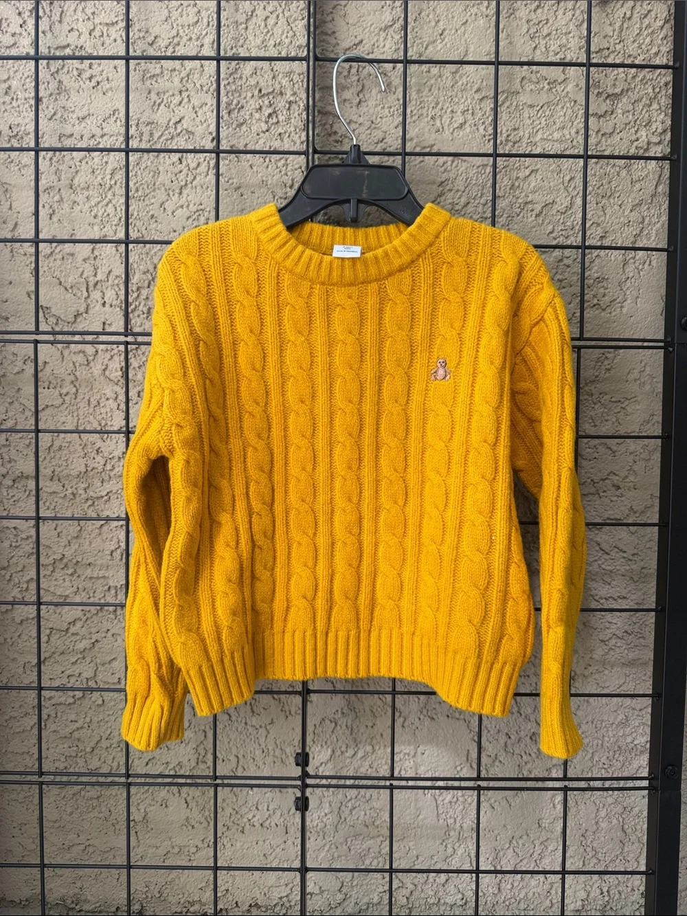 New GAP Mustard Yellow Cable-Knit Crewneck Sweater Cotton Blend